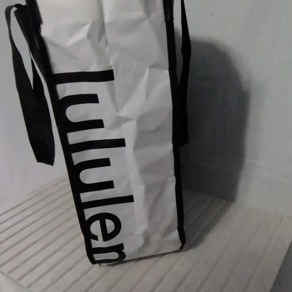 Lululemon Large Black White Foldable Reusable‎ Shopping Bag Tote Plastic